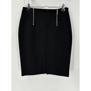 Hugo Boss Skirt Womens 8 Black Zippers Lined Zip Up Straight Above Knee Stretch